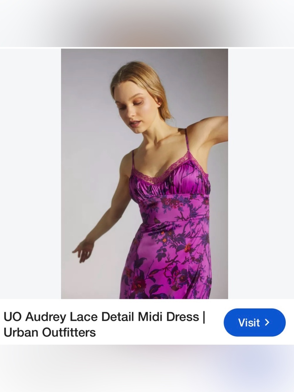 Urban Outfitters Purple Floral Satin Slip Dress with Lace Trim